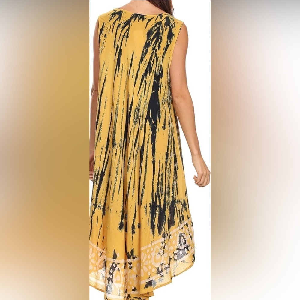 Sakkas Yellow Alexis Embroidered Long Sleeveless Floral Caftan - Picture 2 of 11